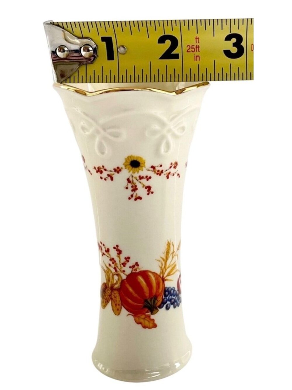Vintage Lenox Fall Harvest Design Bud Vase 5" Gold Trim Pumpkin Sunflower China - Picture 4 of 16